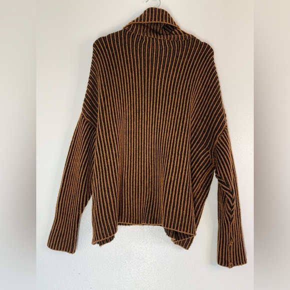 Zara chunky cropped oversized Cozy Brown Black Striped Turtleneck Sweater Size M - Picture 7 of 13